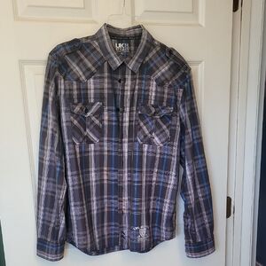 French Connection Navy and Blue Plaid Shirt